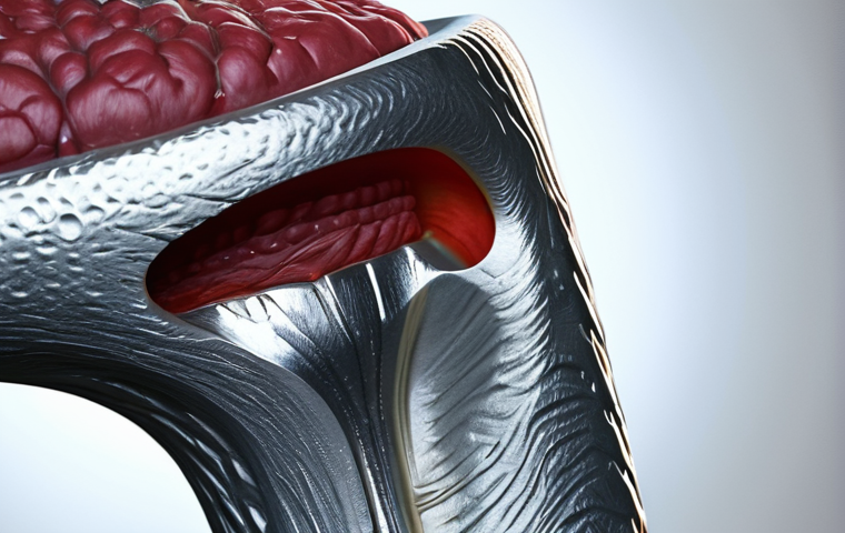 의료용 신소재 - Biocompatible Implant**

"Close-up of a cutting-edge biocompatible hip implant seamlessly integrated...