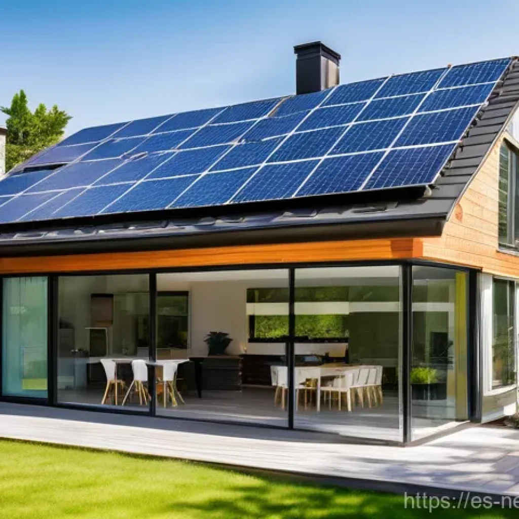 고효율 태양전지 - A Sustainable, Modern Family Home Powered by High-Efficiency Solar:**
A vibrant, wide-angle shot of ...