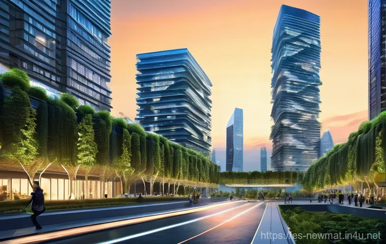 고온 초전도체 응용 - Image Prompt 1: The Superconducting Urban Oasis**